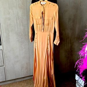 Self-Portrait Military Maxi High Slits Gold Button Silk Dress Size 0
